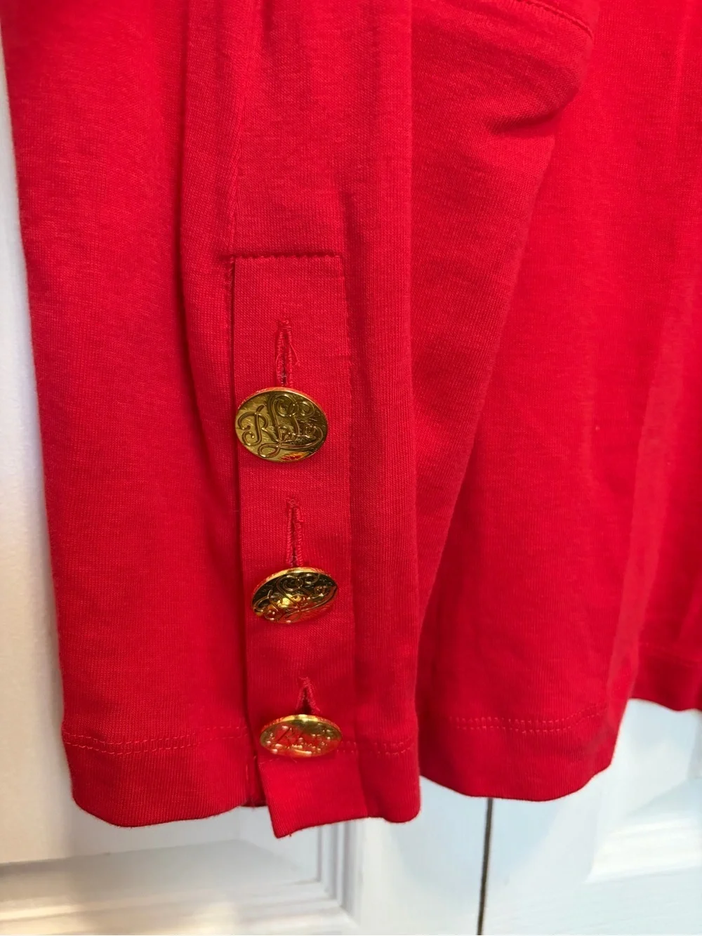 Lauren Ralph Lauren Red dress coverup with pockets M gold side buttons